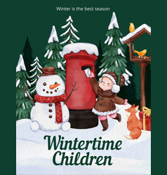 Poster Template With Children Enjoy Winter