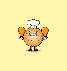 Cute Cartoon Cookies Chef Holding Chicken Thighs