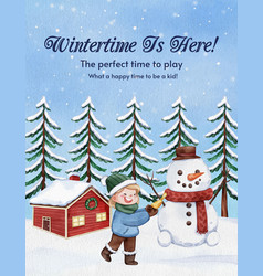 Poster Template With Children Enjoy Winter