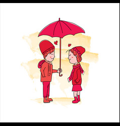 Cute Couple Under A Red Umbrella Design Isolated