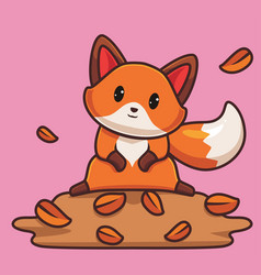 Cute Red Fox Playing Leaves Cartoon Animal Autumn