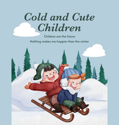 Poster Template With Children Enjoy Winter