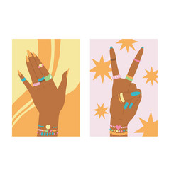 Set Of Posters Woman Hands With Bright Trendy