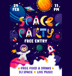 Cartoon Galaxy Space Party Flyer Kid Astronaut