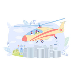 Sightseeing Helicopter Tour Over City Cartoon