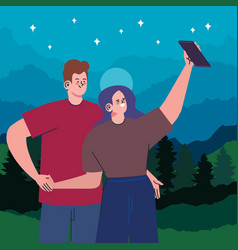 Couple Taking A Selfie At Night