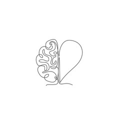 Hand drawn line art human brain and heart halfs Vector Image