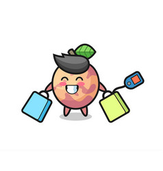 Pluot Fruit Mascot Cartoon Holding A Shopping Bag