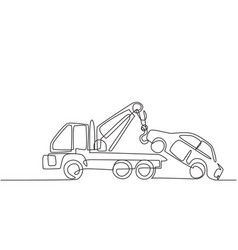 Continuous One Line Drawing Tow Truck Is Lifting