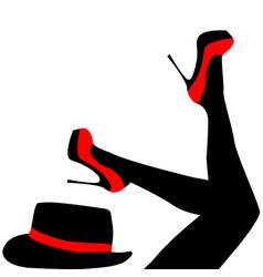 Legs In Black Tights With Red Shoes And Hat Next