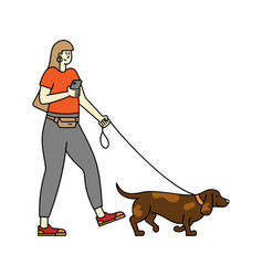 Woman Walking Dog Character Design In White