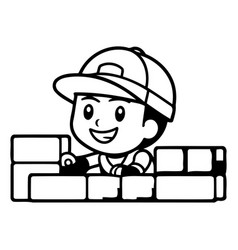 Cute Cartoon Construction Worker Building Brick