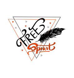 Free Spirit Typography Slogan Print With Feather