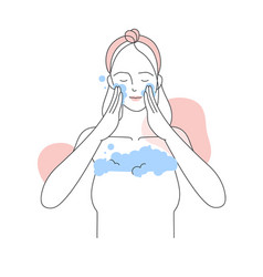 Girl Washing Her Face With Treatment Foam