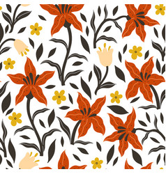 Simple Seamless Pattern Of Red Lilies On A White