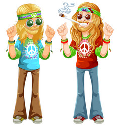 Two Cartoon Hippies With Peace Symbols