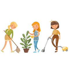 Young Women Clean Up House