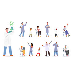 Set Scientist Kids And Adult Characters In Lab