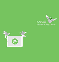 Concept Of White Paper Bird Fly Paperless Go Green