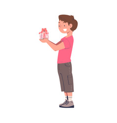 Happy Teen Boy Character Holding Gift Box