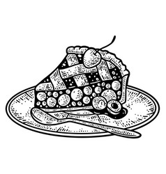 Cherry Pie Slice Of Cake On Plate Line Art