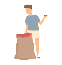 Boy Take Potato Sack Icon Cartoon Garden