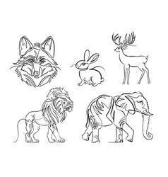 One Line Drawings Of Famous Animals Set