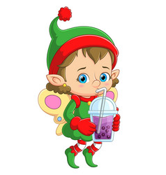 Cute Elf Holding Bubble Milk Tea