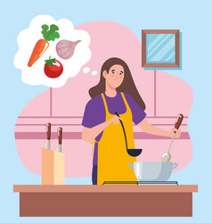 Woman Cooking With Vegetables