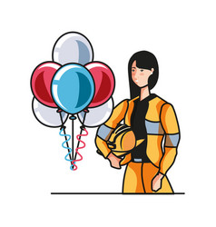 Female Firefighter Worker With Balloons Helium