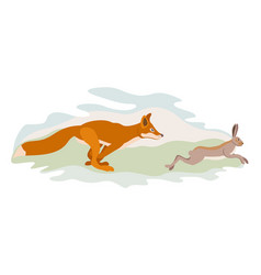 Fox Running After Hare Isolated