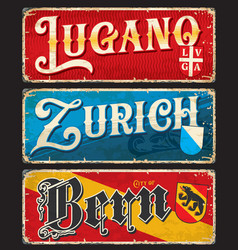 Lugano Bern Zurich Swiss City Plates Stickers