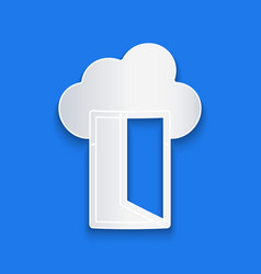 Paper Cut Cloud Database Icon Isolated On Blue