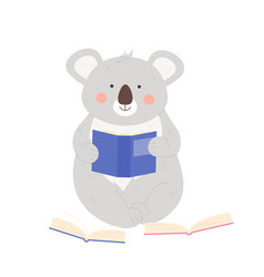 Cute Grey Koala Bear Reading Books