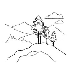 Hand Drawn Black And White Mountain Landscape