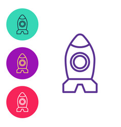 Set Line Rocket Ship Toy Icon Isolated On White