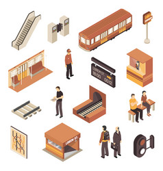 Subway Metro Station Isometric Elements Set