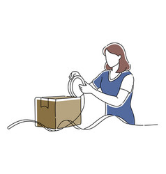 Woman Putting Duct Tape On Cardboard Doodle