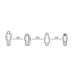 Social Distancing 15 Meters Line Icon Set