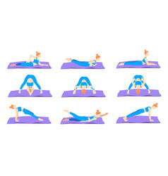 Yoga And Pilates Poses On Mats Of Rad Hair Girl