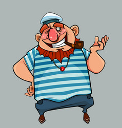 Cartoon Cheerful Fat Sailor With A Smoking Pipe