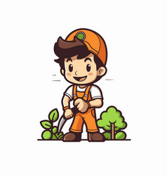 Gardening Boy Cartoon Character On A White