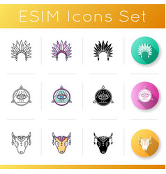 Native American Indian Accessories Icons Set