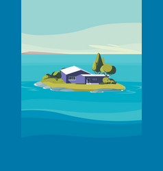 Seascape With Purple House On Island