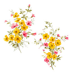 Watercolor Yellow Pink Flower Bouquet