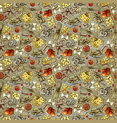 Cartoon Cute Doodles Italian Food Seamless Pattern