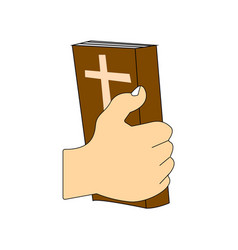 Hand Holding A Christian Religious Book Isolated