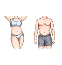 Overweight Couple Man And Woman Torso Full Color