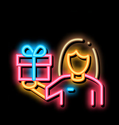 Woman With Gift Neon Glow Icon