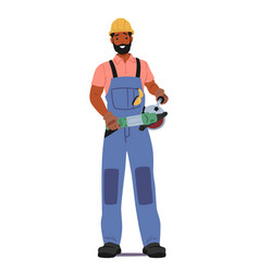 Construction Worker Stands Poised With Grinder